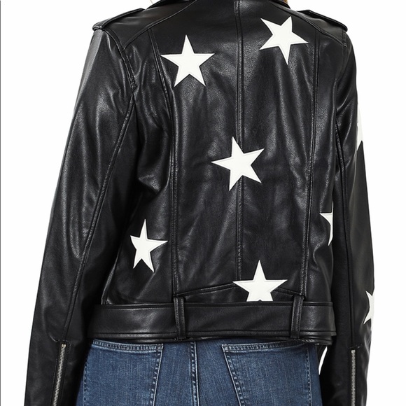 🔴 Last One Size Small 🎀 3 X’s HP 🎀 Vegan Leather Star Patch Moto Jacket Blush 🔴 - Picture 3 of 4